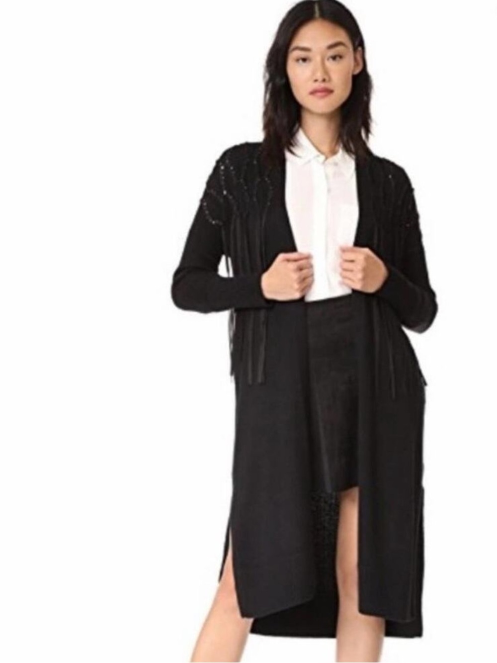 Ramy Brook suede fringe cashmere blend cardigan